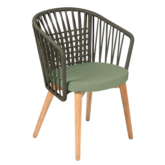Vlaemynck Gordes Teak Armchair – Almond Green fabric, Natural Teak Khaki Braid frame