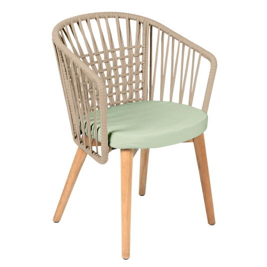 Vlaemynck Gordes Teak Armchair – Aqua Green fabric, Natural Teak Beige Braid frame