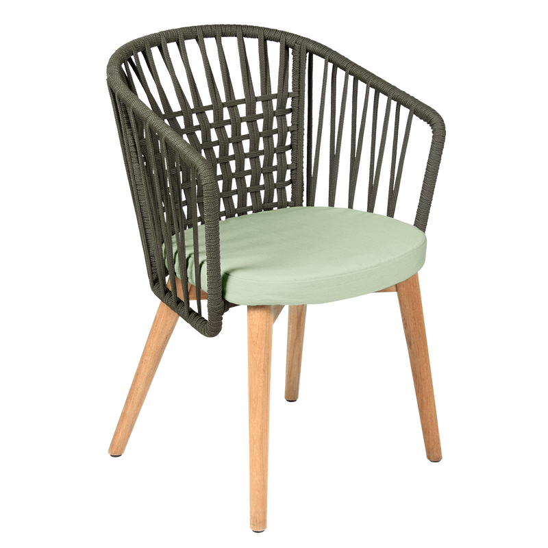 Load image into Gallery viewer, Vlaemynck Gordes Teak Armchair – Aqua Green fabric, Natural Teak Khaki Braid frame
