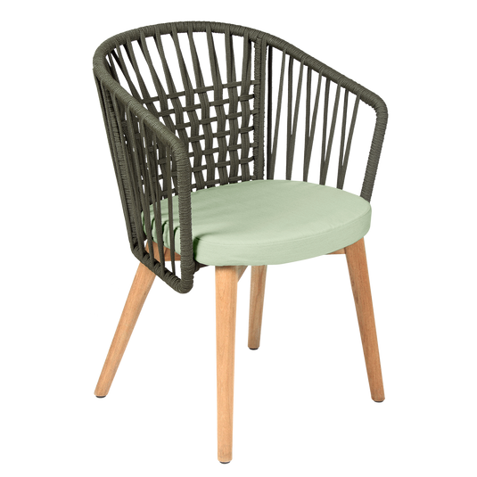 Vlaemynck Gordes Teak Armchair – Aqua Green fabric, Natural Teak Khaki Braid frame