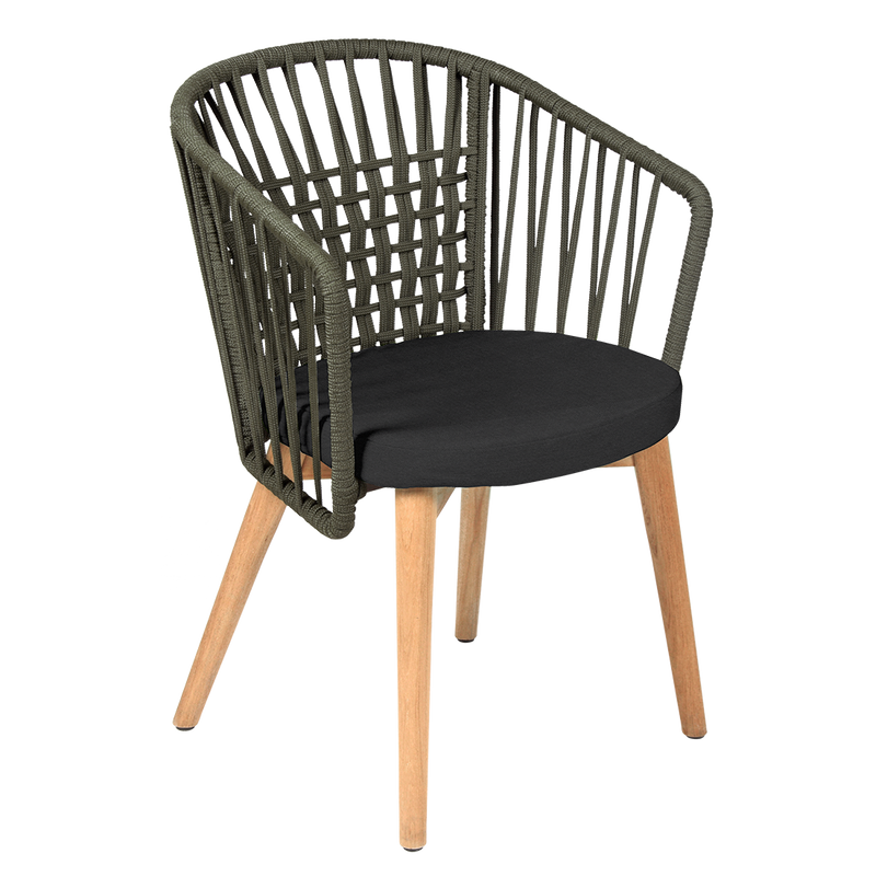 Load image into Gallery viewer, Vlaemynck Gordes Teak Armchair – Black Earth Eden fabric, Natural Teak Khaki Braid frame
