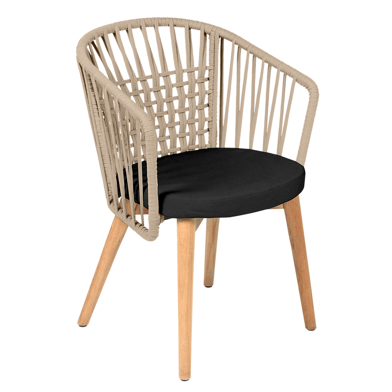 Load image into Gallery viewer, Vlaemynck Gordes Teak Armchair – Coal fabric, Natural Teak Beige Braid frame
