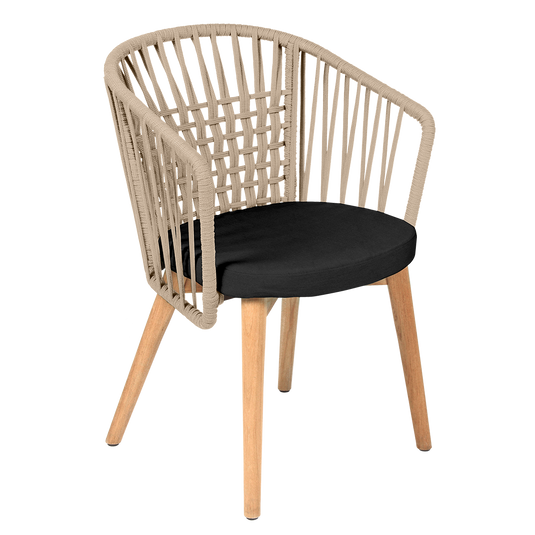 Vlaemynck Gordes Teak Armchair – Coal fabric, Natural Teak Beige Braid frame