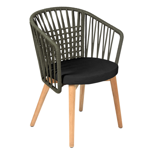 Vlaemynck Gordes Teak Armchair – Coal fabric, Natural Teak Khaki Braid frame