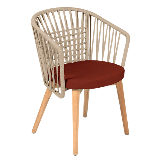 Vlaemynck Gordes Teak Armchair – Earthenware fabric, Natural Teak Beige Braid frame