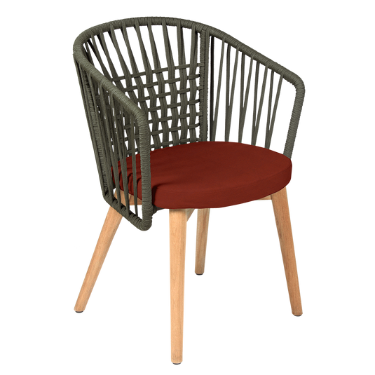 Vlaemynck Gordes Teak Armchair – Earthenware fabric, Natural Teak Khaki Braid frame
