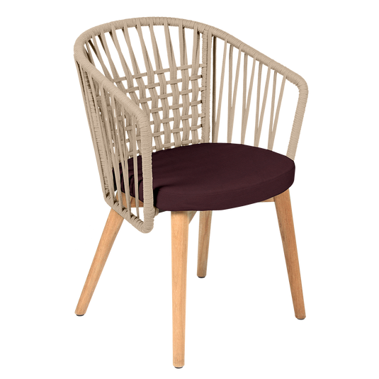 Vlaemynck Gordes Teak Armchair – Garnet fabric, Natural Teak Beige Braid frame