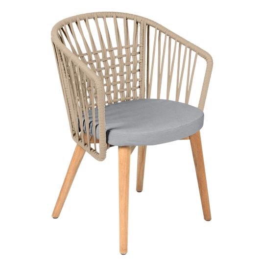 Vlaemynck Gordes Teak Armchair – Granite fabric, Natural Teak Khaki Braid frame