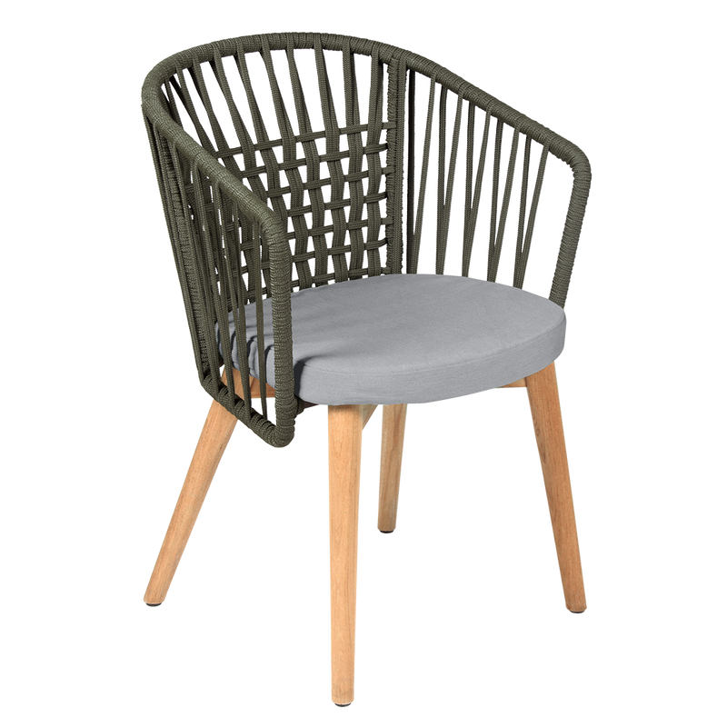 Load image into Gallery viewer, Vlaemynck Gordes Teak Armchair – Light Grey fabric, Natural Teak Khaki Braid frame
