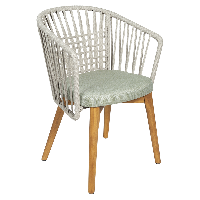 Load image into Gallery viewer, Vlaemynck Gordes Teak Armchair – Meadow Green fabric, Natural Teak Beige Braid frame
