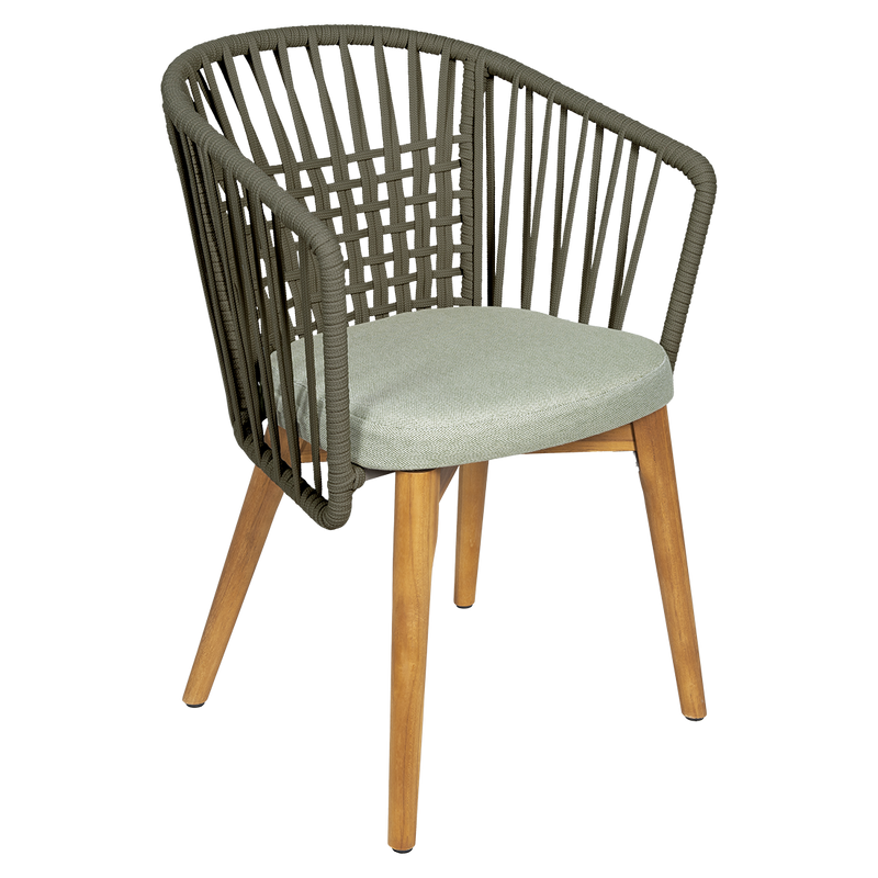 Load image into Gallery viewer, Vlaemynck Gordes Teak Armchair – Meadow Green fabric, Natural Teak Khaki Braid frame
