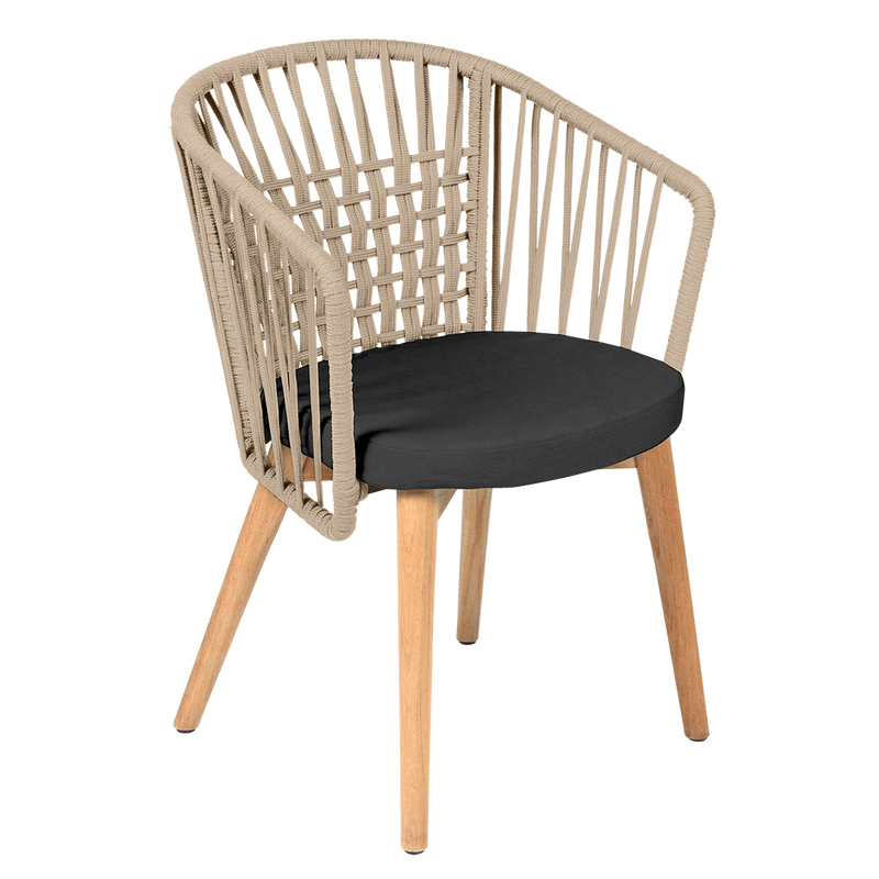 Load image into Gallery viewer, Vlaemynck Gordes Teak Armchair – Night Grey fabric, Natural Teak Beige Braid frame
