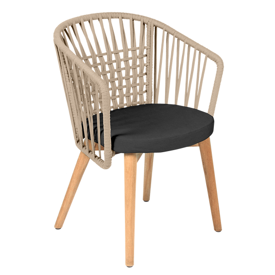 Vlaemynck Gordes Teak Armchair – Night Grey fabric, Natural Teak Beige Braid frame