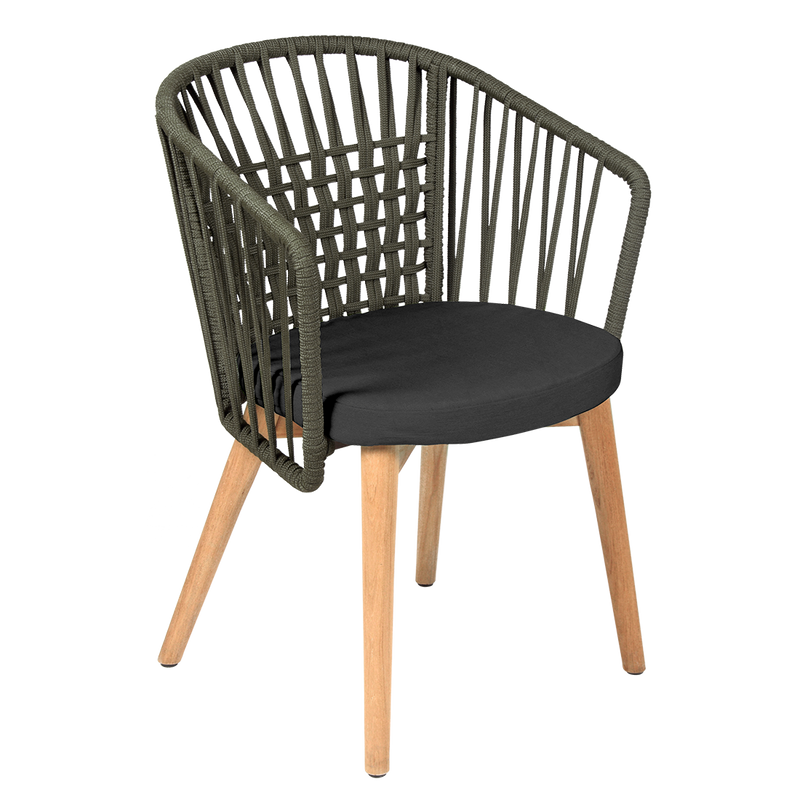 Load image into Gallery viewer, Vlaemynck Gordes Teak Armchair – Night Grey fabric, Natural Teak Khaki Braid frame
