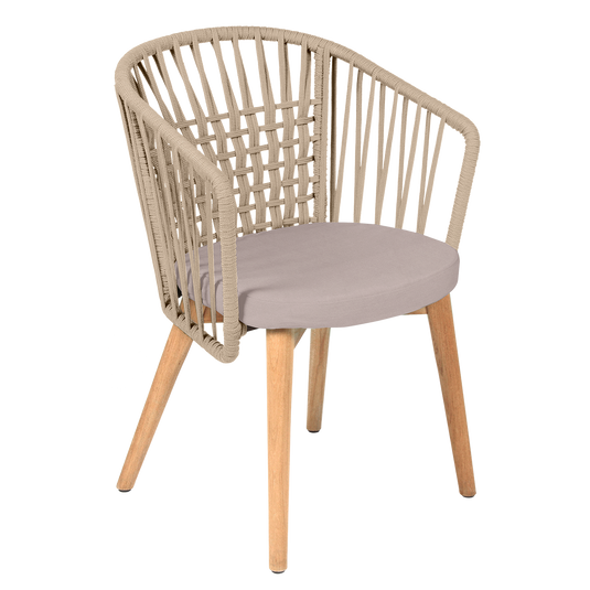 Vlaemynck Gordes Teak Armchair – Papyrus fabric, Natural Teak Beige Braid frame