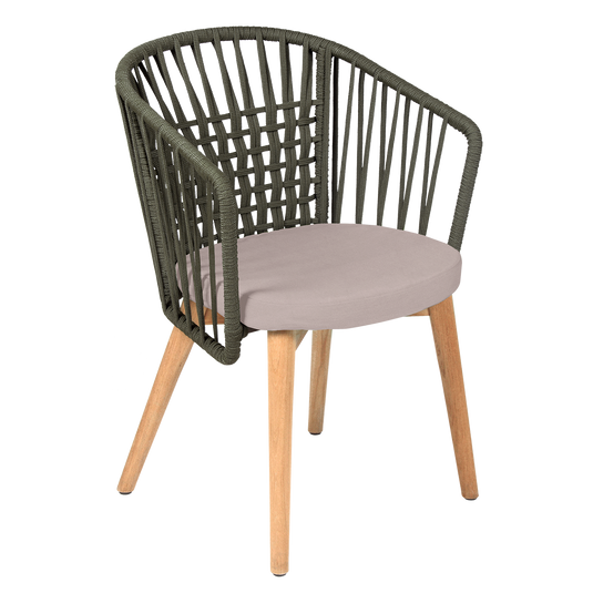 Vlaemynck Gordes Teak Armchair – Papyrus fabric, Natural Teak Khaki Braid frame