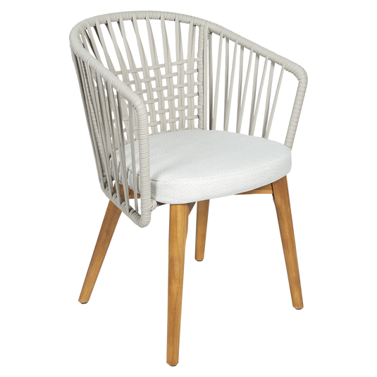 Vlaemynck Gordes Teak Armchair – Pearl fabric, Natural Teak Beige Braid frame