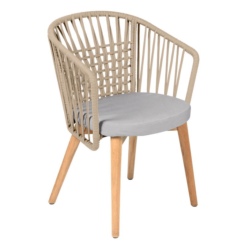 Load image into Gallery viewer, Vlaemynck Gordes Teak Armchair – Pebble fabric, Natural Teak Beige Braid frame
