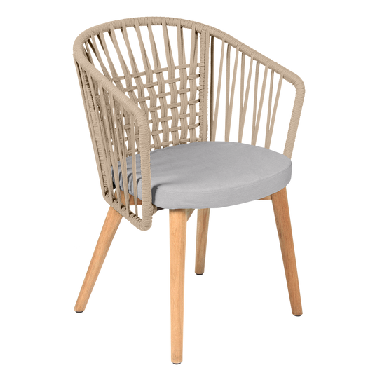 Vlaemynck Gordes Teak Armchair – Pebble fabric, Natural Teak Beige Braid frame