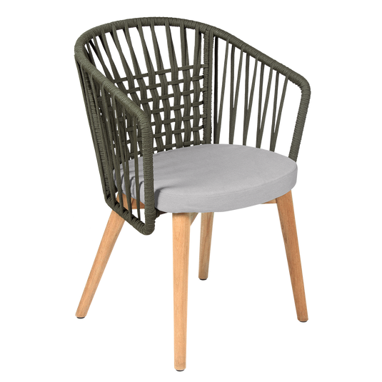 Vlaemynck Gordes Teak Armchair – Pebble fabric, Natural Teak Khaki Braid frame