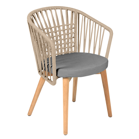 Vlaemynck Gordes Teak Armchair – Silver Grey Eden fabric, Natural Teak Beige Braid frame