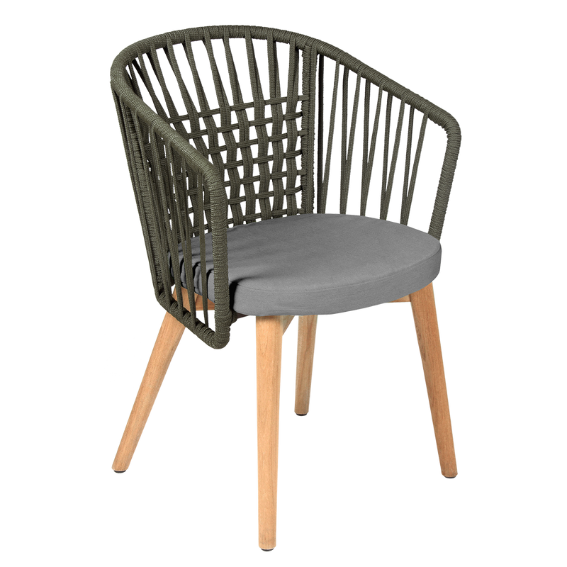 Load image into Gallery viewer, Vlaemynck Gordes Teak Armchair – Silver Grey Eden fabric, Natural Teak Khaki Braid frame
