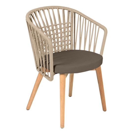 Vlaemynck Gordes Teak Armchair – Sisal Brown fabric, Natural Teak Beige Braid frame