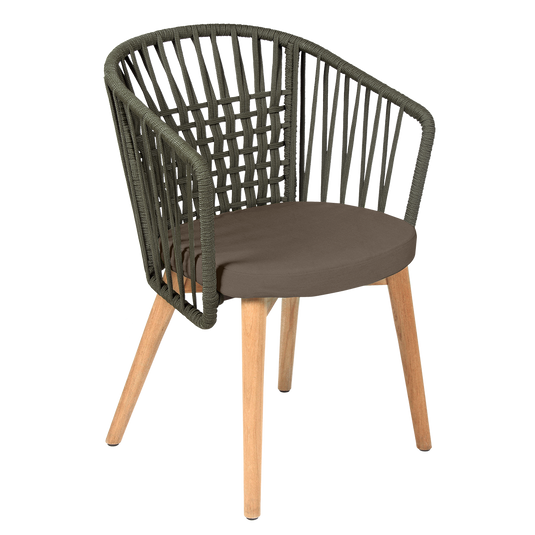 Vlaemynck Gordes Teak Armchair – Sisal Brown fabric, Natural Teak Khaki Braid frame