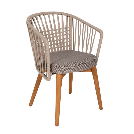 Vlaemynck Gordes Teak Armchair – Stracciatella fabric, Natural Teak Beige Braid frame