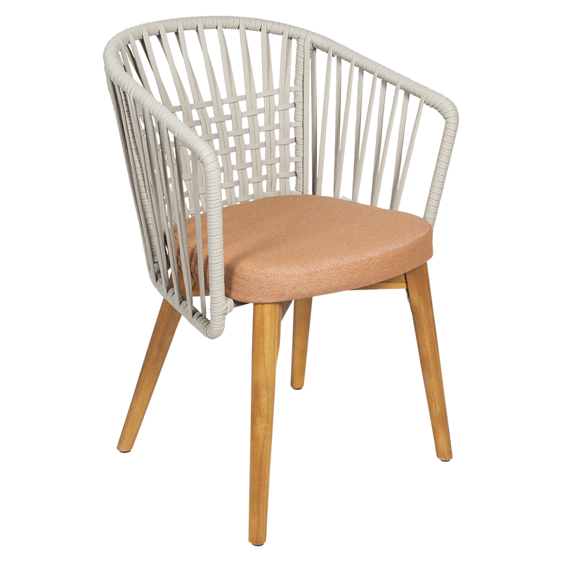 Load image into Gallery viewer, Vlaemynck Gordes Teak Armchair – Terracotta fabric, Natural Teak Beige Braid frame
