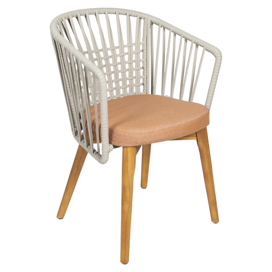 Vlaemynck Gordes Teak Armchair – Terracotta fabric, Natural Teak Beige Braid frame