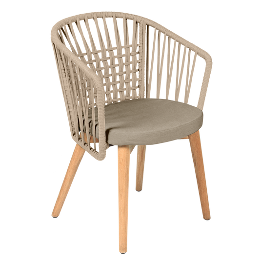 Vlaemynck Gordes Teak Armchair – Twine fabric, Natural Teak Beige Braid frame