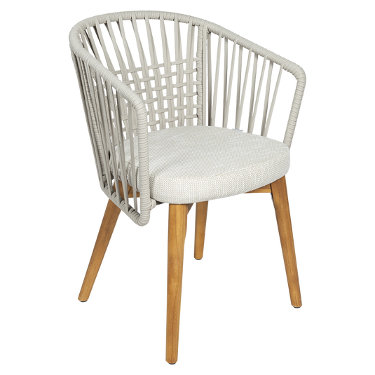 Vlaemynck Gordes Teak Armchair – Wicker fabric, Natural Teak Beige Braid frame