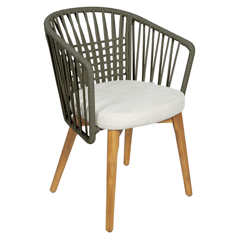 Load image into Gallery viewer, Vlaemynck Gordes Teak Armchair – Wicker fabric, Natural Teak Khaki Braid frame
