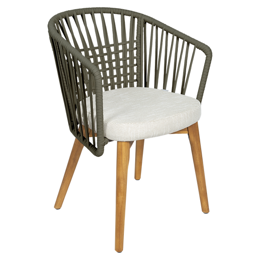 Vlaemynck Gordes Teak Armchair – Wicker fabric, Natural Teak Khaki Braid frame