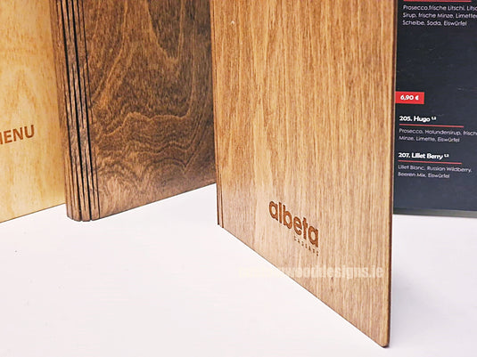 20 x Personalised Wood Menus 20x20cm Custom Wood Designs __label: Multibuy walnut-20-x-personalised-wood-menus-20x20cm-53612672188759