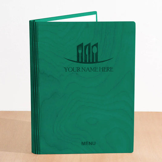 A4 Book Wooden Menu 21x30cm Green Custom Wood Designs __label: Multibuy walnut-a4-book-wooden-menu-21x30cm-53612688277847
