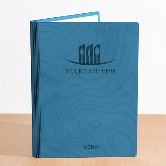 A4 Book Wooden Menu 21x30cm Blue Custom Wood Designs __label: Multibuy walnut-a4-book-wooden-menu-21x30cm-53612688769367