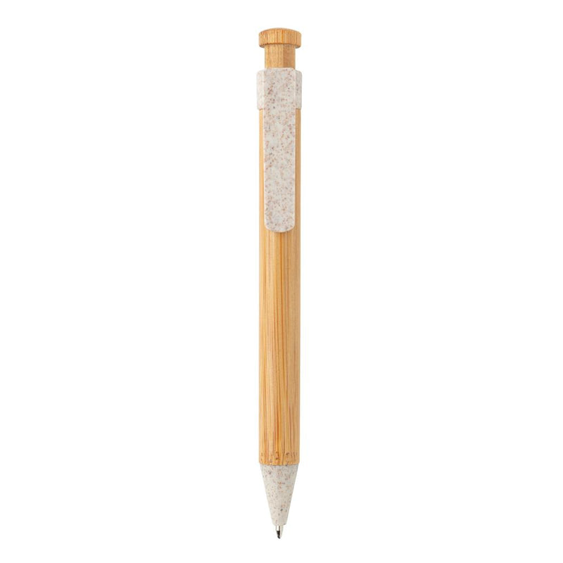 Load image into Gallery viewer, Bamboo pen with wheatstraw clip pack of 500 Branded White Custom Wood Designs __label: Multibuy whitebamboowheatstrawclippencustomwooddesigns
