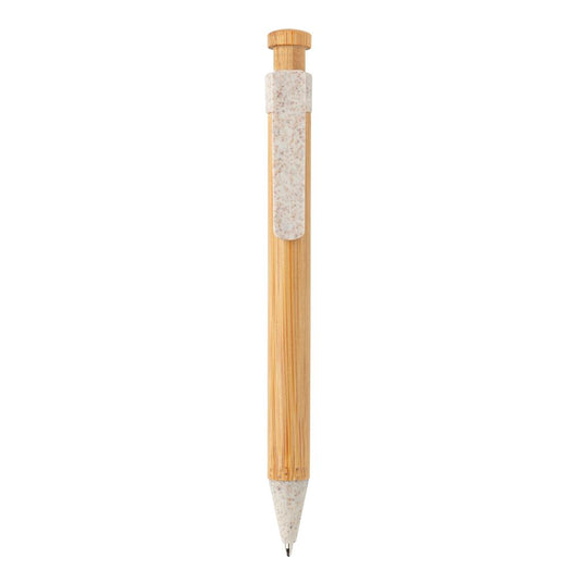 Bamboo pen with wheatstraw clip pack of 500 Branded White Custom Wood Designs __label: Multibuy whitebamboowheatstrawclippencustomwooddesigns