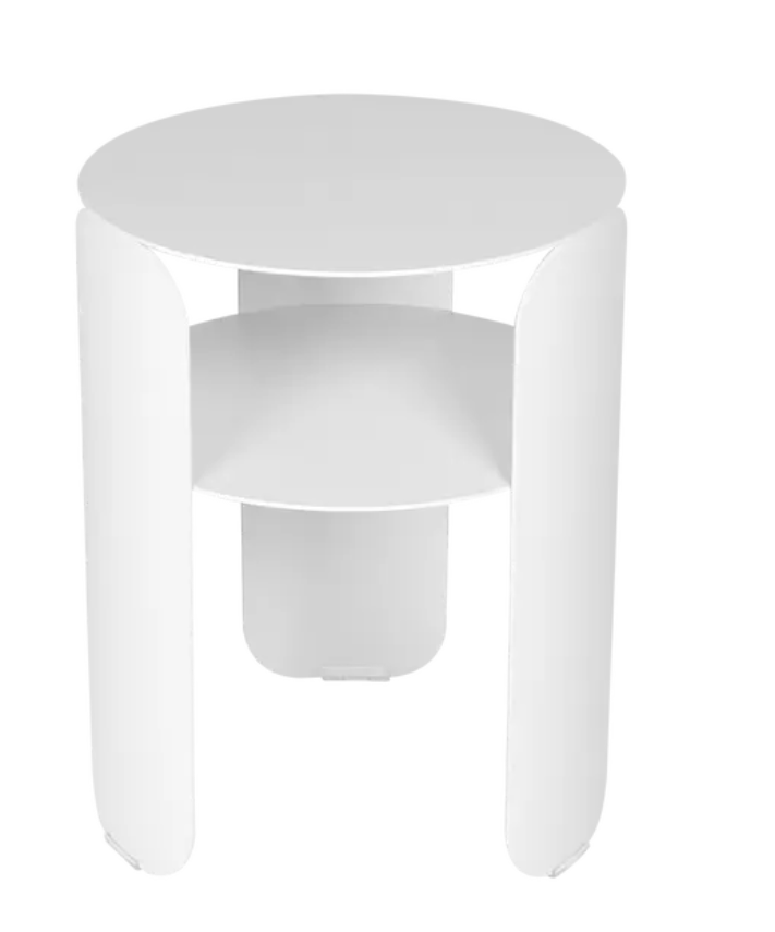 Load image into Gallery viewer, White Fermob Bebop side table with 35cm diameter, metal offset design, suitable for outdoor use, featuring an anthracite finish.
