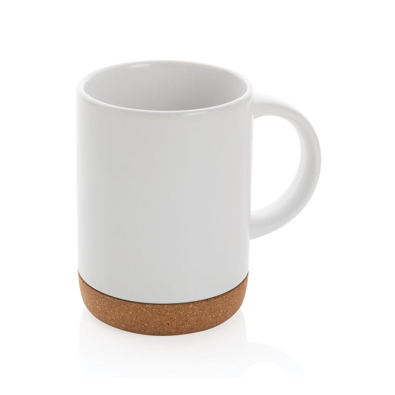 Load image into Gallery viewer, Ceramic mug with cork base pack of 25 Branded White Custom Wood Designs __label: Multibuy whiteceramiccoffeemugcorkbasecustomwooddesigns
