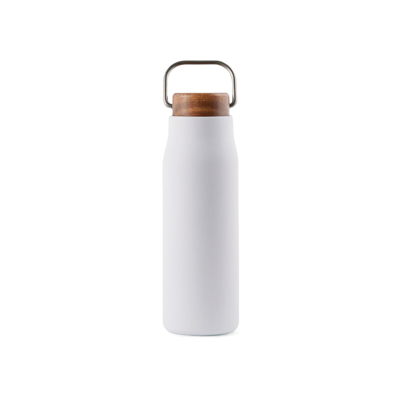 Load image into Gallery viewer, Recycled Vacuum bottle 300ml with acacia wood lid pack of 25 White Custom Wood Designs __label: Multibuy whitevacuumrecycledbottlecustomwooddesigns

