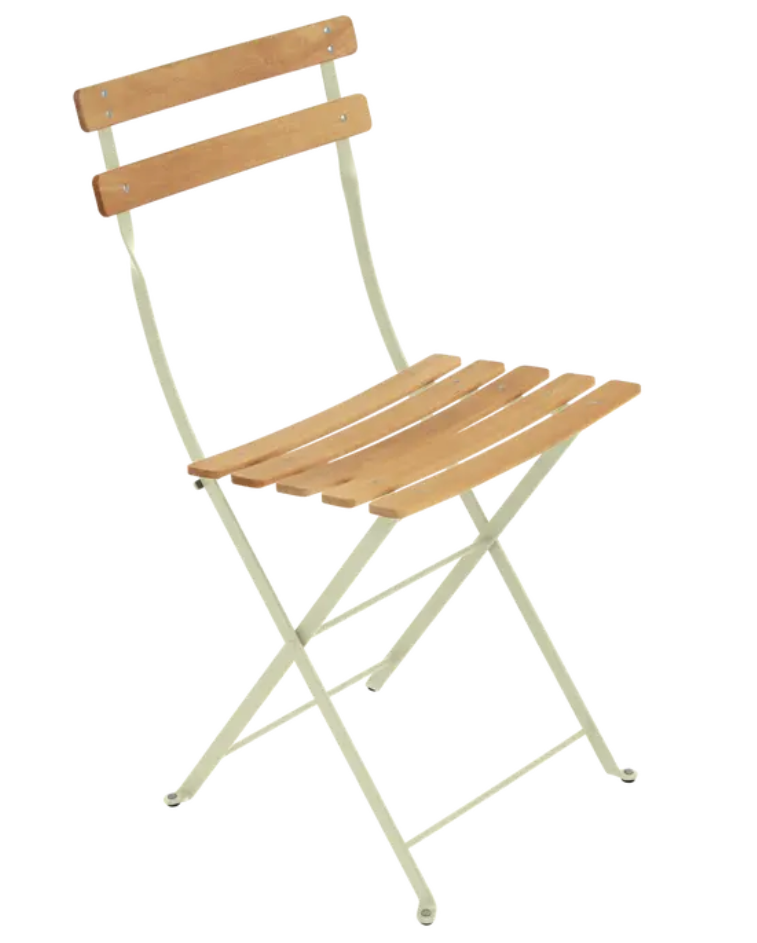 Load image into Gallery viewer, Willow green Fermob Bistro Natural folding chair with wooden seat and metal frame, ideal for outdoor dining or patio use.
