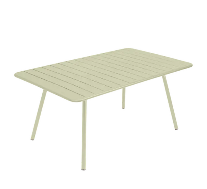 Load image into Gallery viewer, Willow green Fermob Luxembourg metal outdoor table, 165 x 100 cm, with a sleek design, suitable for patio or garden settings.
