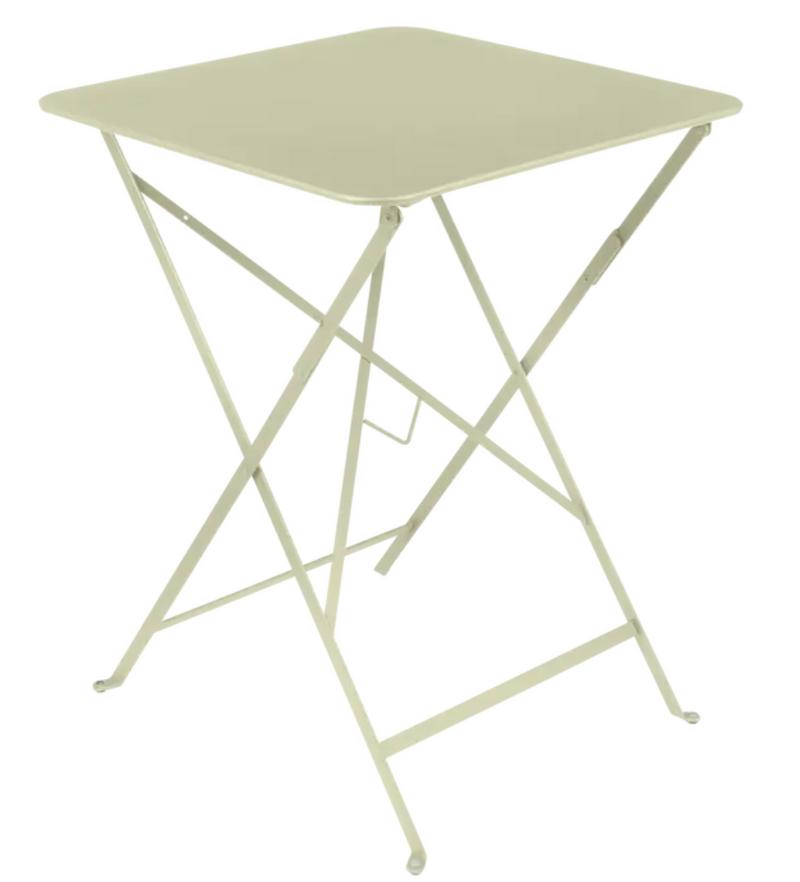 Load image into Gallery viewer, Willow green Fermob metal foldable bistro table measuring 57x57 inches, outdoor cafe style with a compact, portable design.
