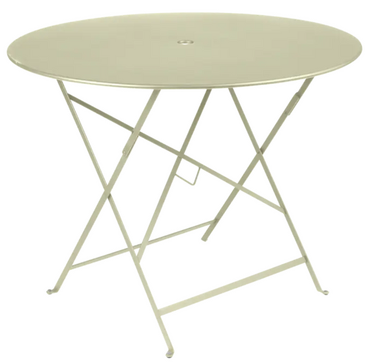 Willow green Fermob round bistro table with 96cm diameter, ideal for garden or hospitality outdoor dining setups.