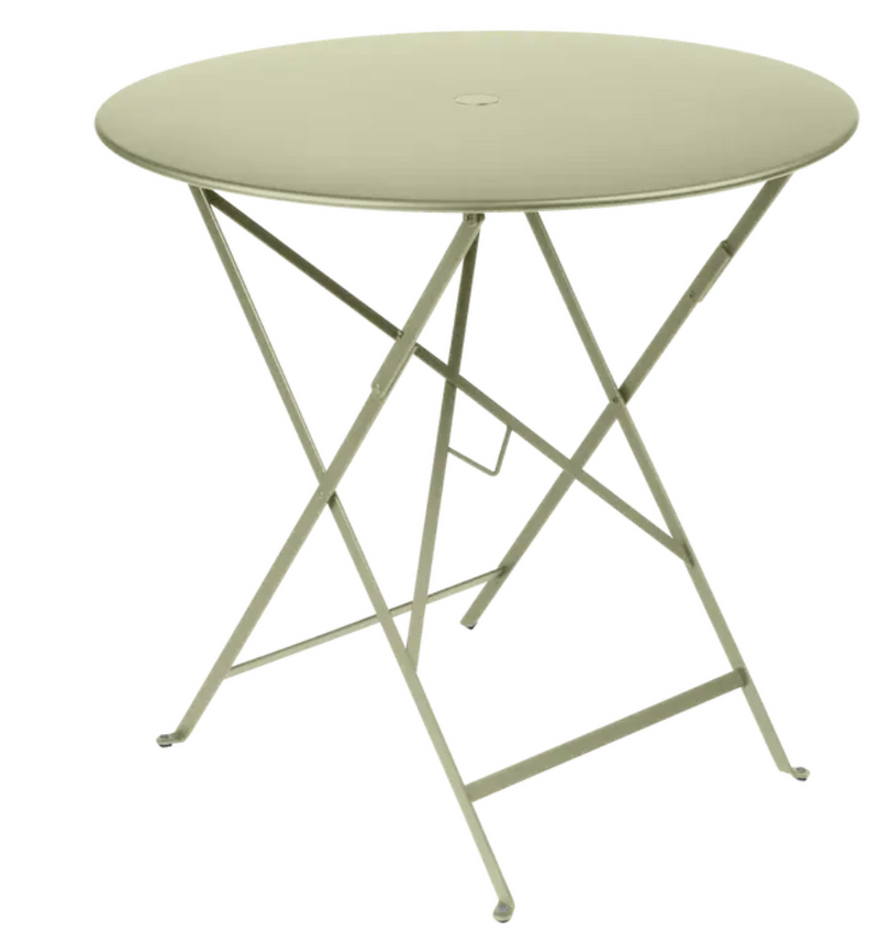 Load image into Gallery viewer, Willow green Fermob Bistro Round Folding Table Ø77cm for outdoor cafes, compact metal design, perfect for four seats.
