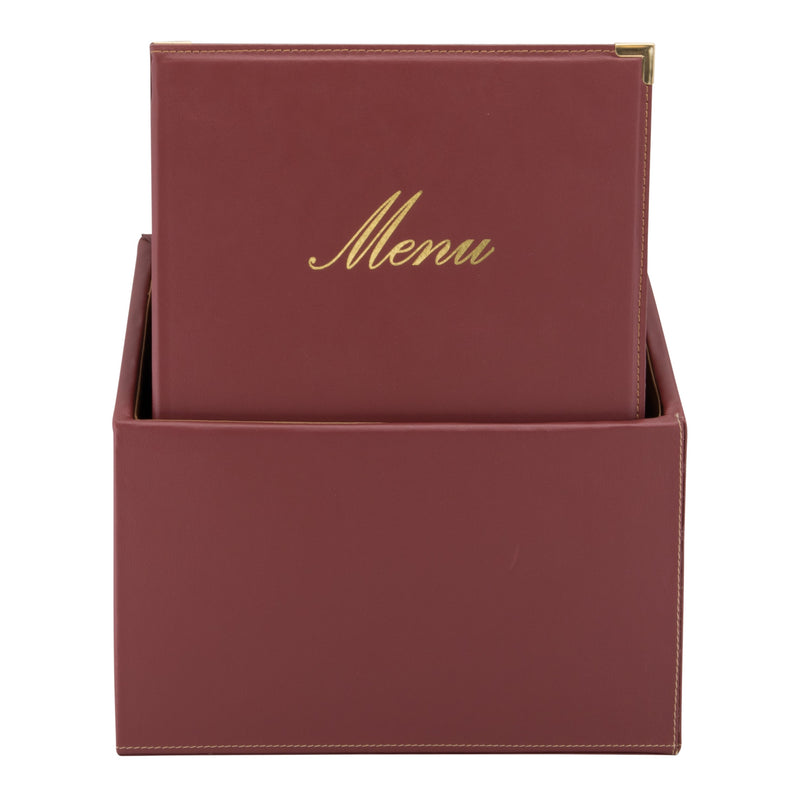 Load image into Gallery viewer, Leather style menu holder in box A4 2 sets of 20 Wine Red Custom Wood Designs wine-red-leather-style-menu-holder-in-box-a4-2-sets-of-20-53613258178903
