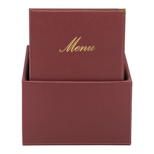 Leather style menu holder in box A4 2 sets of 20 Wine Red Custom Wood Designs wine-red-leather-style-menu-holder-in-box-a4-2-sets-of-20-53613258178903